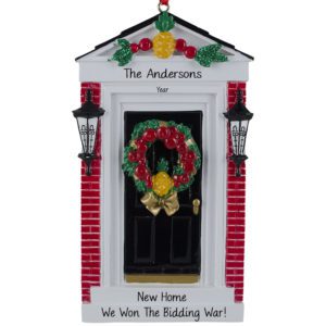Personalized NEW Home Won By Bidding War BLACK Door Ornament