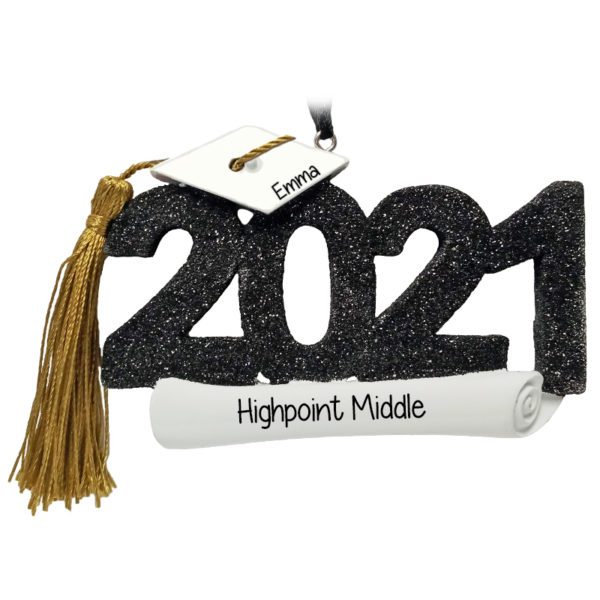 Personalized 2021 Middle School Graduation Glittered Numbers Ornament