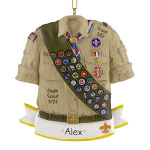 Personalized TAN EAGLE Scout Shirt With SASH And BANNER Ornament