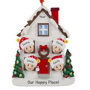 Personalized Family Of 4 White House And Festive Trees Ornament