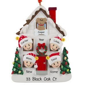 Image of Personalized New Home Family Of 4 With Pet White House Ornament