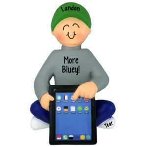 Image of Personalized BOY Watching Favorite Shows On iPad Ornament
