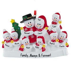 Image of Family Is Forever Group Of 9 Snowmen Personalized Ornament