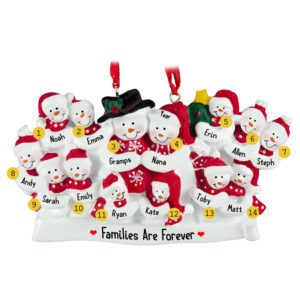 Personalized Families Are Forever Group Of 14 Snowmen Ornament