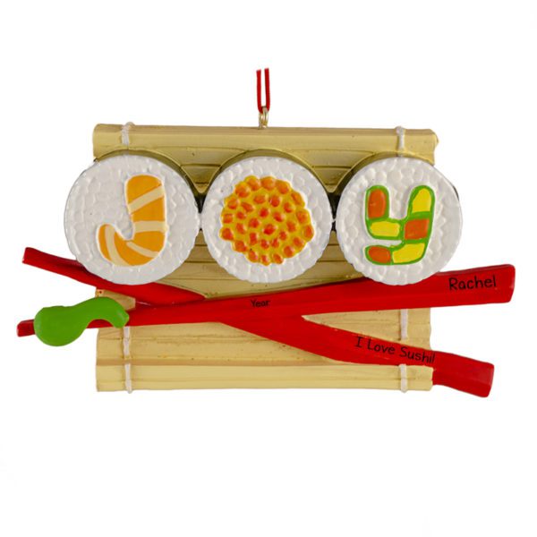 I Love Sushi Red Chopsticks And Bamboo Mat Ornament
