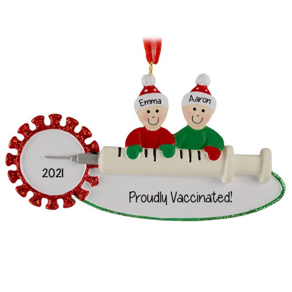 Personalized Proudly Vaccinated Couple On Syringe Glittered Ornament
