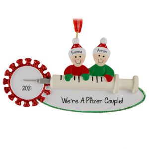 Personalized Vaccinated Couple On Syringe Glittered Ornament