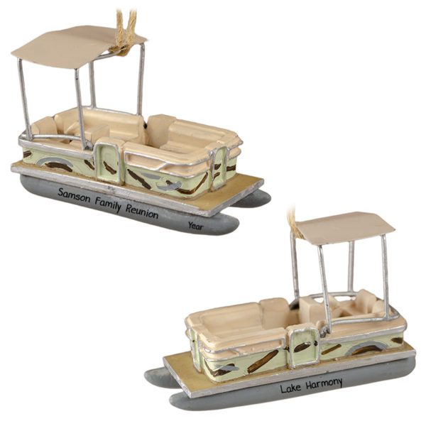 Personalized Family Reunion TAN Pontoon Boat 3-D Ornament