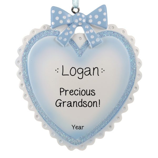 Personalized Precious Grandson Glittered Heart Ornament BLUE