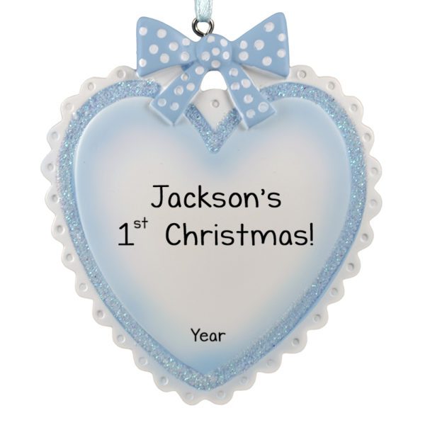 Baby BOY'S 1st Christmas Glittered Personalized Ornament BLUE