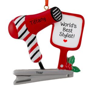 Image of Personalized World's Best Stylist RED Hairdryer Ornament