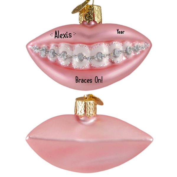 Image of Personalized Braces On Glittered Glass 2-Sided 3-D Ornament
