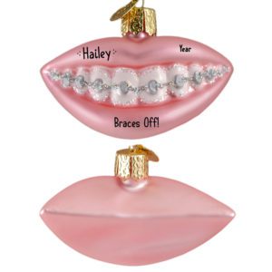 Image of Braces Off Glittered Glass 2-Sided 3-D Personalized Ornament