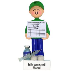 Fully Vaxxed MALE Holding COVID Vaccine Card Personalized Ornament