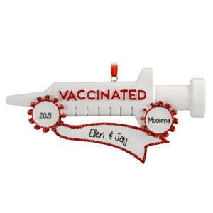 Personalized COVID Vaccine Syringe Glittered Ornament