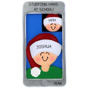 Personalized College Student Video Chatting On Phone Ornament