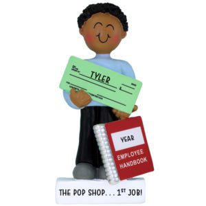 Personalized MALE First Job Holding Paycheck Ornament AFRICAN AMERICAN