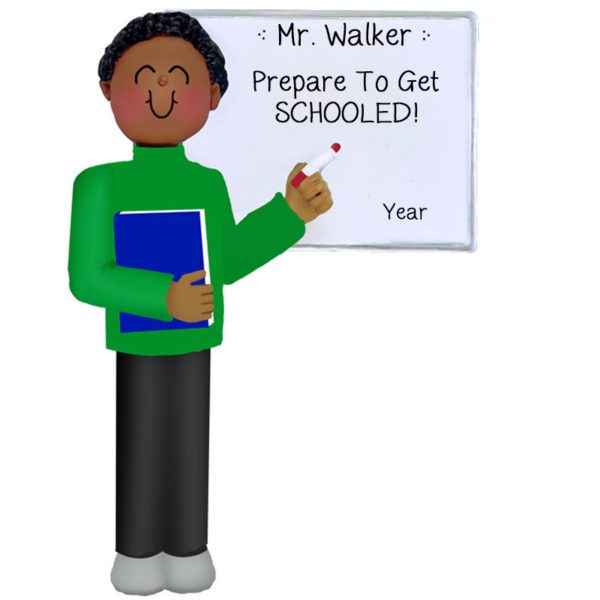 Personalized MALE At Chalkboard Holding Book Ornament African American