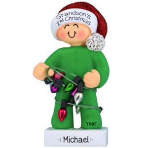 Personalized Grandson's 2nd Christmas Green Pajamas Ornament