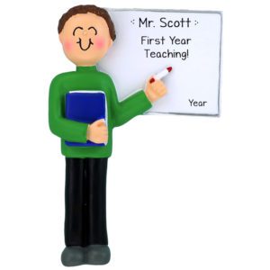 Personalized 1st Year MALE Teacher Ornament BROWN HAIR