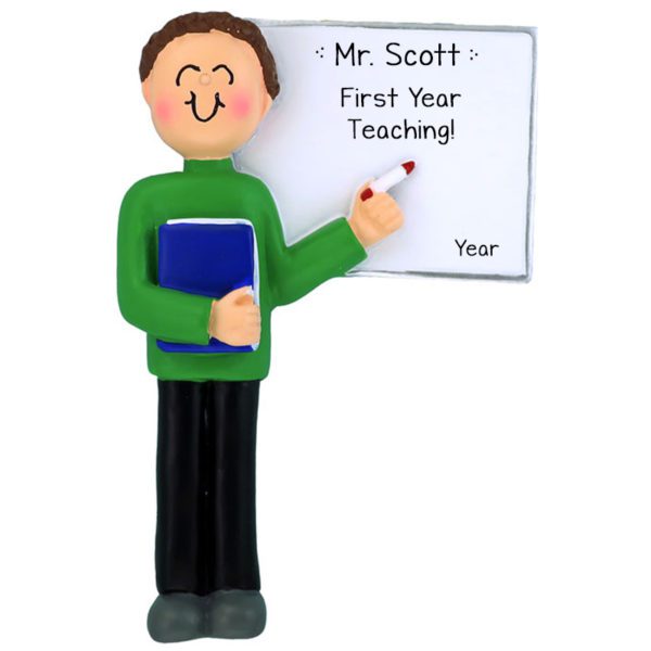Personalized 1st Year MALE Teacher Ornament BROWN HAIR