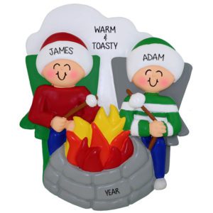LGBTQ Couple Around Fire Pit & Roasting Marshmallows Personalized Ornament