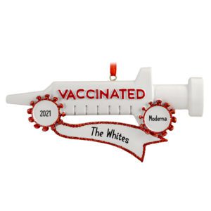 Image of Personalized Vaccinated Against COVID Syringe Glittered Ornament