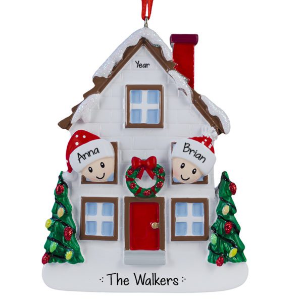 Image of Personalized Couple In Christmasy House Glittered Ornament