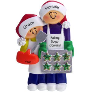 Mother And Child Baking Christmas Cookies Together Glittered Ornament