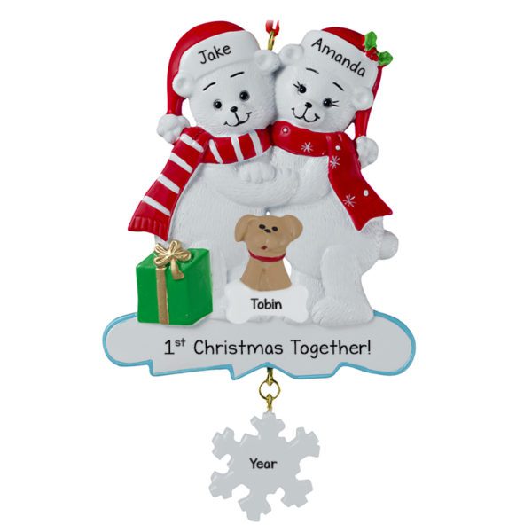 Personalized 1st Christmas Together Polar Bear Couple And Pet Ornament
