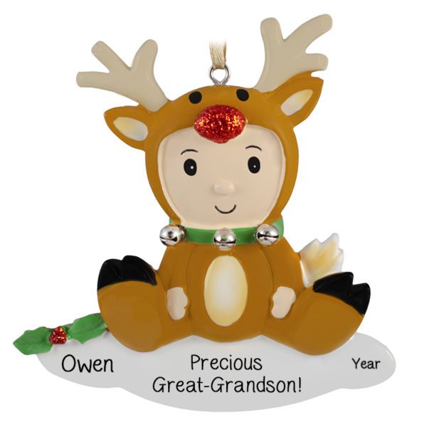 Personalized Great-Grandson Reindeer Glittered Ornament