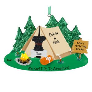 Personalized Honeymoon With Dog Camping Tent Glittered Ornament
