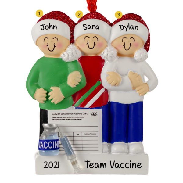 Personalized Team Vaccine Family Of 3 Linked Arms Ornament