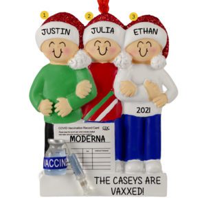 Personalized Vaxxed Family Of 3 Linked Arms Ornament