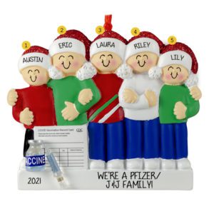 Image of Personalized Vaxxed Family Of 5 Linked Arms Ornament
