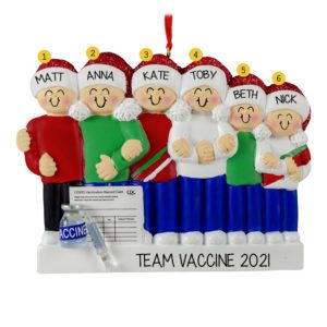 Image of Personalized Team Vaccine Family Of 6 Linked Arms Ornament