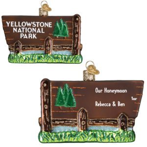 Personalized Yellowstone National Park Glittered Glass Honeymoon Souvenir Ornament