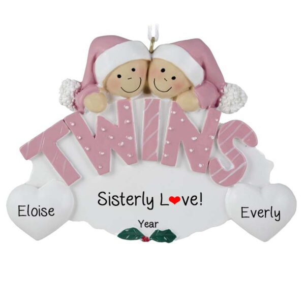Twin Baby GIRLS Sisterly Love Personalized Ornament PINK