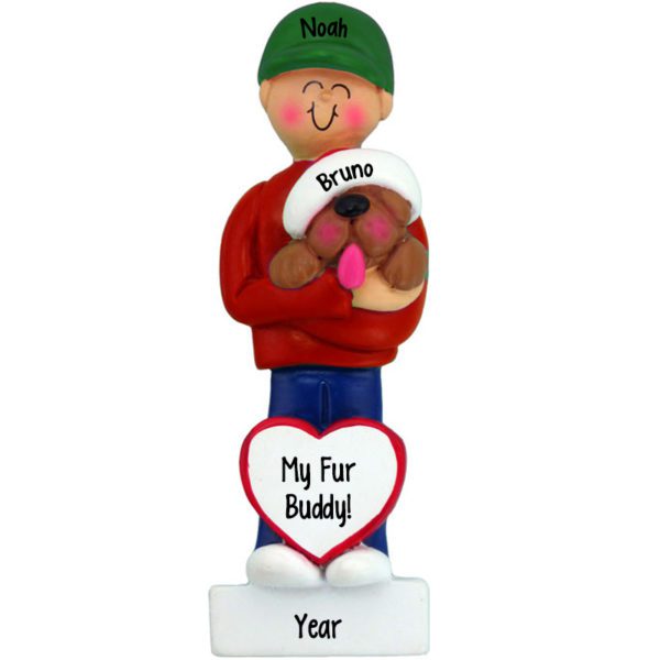 Personalized BOY Holding His Dog Christmas Ornament