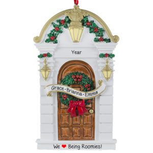Personalized Three Roommates Brown Christmasy Door Ornament