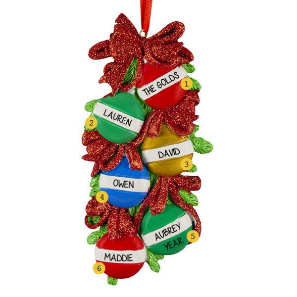 Personalized Family Of Five Glittered Christmas Balls Ornament
