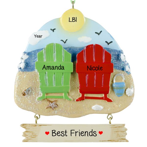 Personalized Best Friends Colorful Beach Chairs Ornament