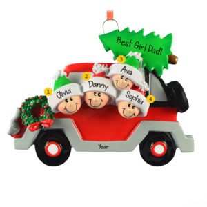 Personalized Dad And 3 Daughters Car With Tree Ornament