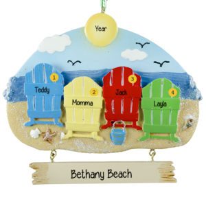 Personalized Single Parent And 3 Kids Beach Vacation Ornament