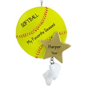 Personalized Softball Is My Favorite Season Dangling Cleats Ornament YELLOW