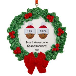 Image of Personalized African American Grandparents Couple Glittered Wreath Ornament