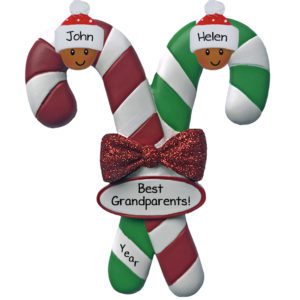 Personalized African American Grandparents On Striped Candy Cane Ornament