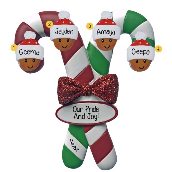 Personalized African American Grandparents And 2 Grandkids Ornament