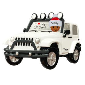 Personalized African American Driving WHITE Jeep 4 X 4 Ornament