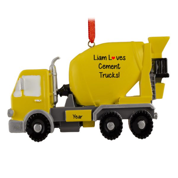 Image of Personalized Yellow Cement Mixer Truck Ornament
